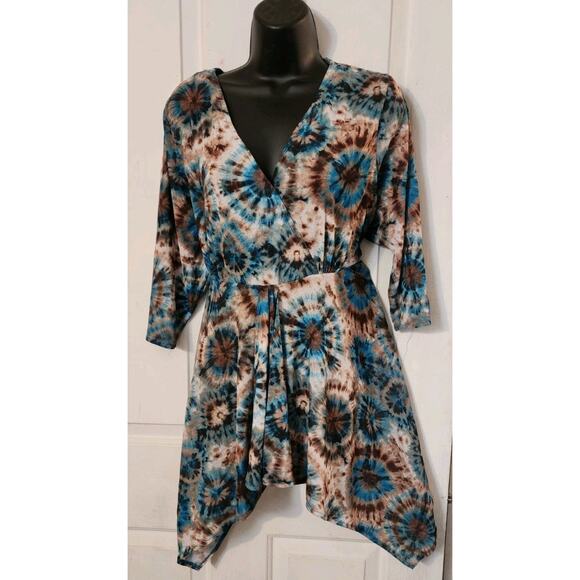 Denim 24/7 Women's XL Tunic Sheer Top Satrburst Tie Die Earth Tones Hippy Girl - Picture 6 of 13